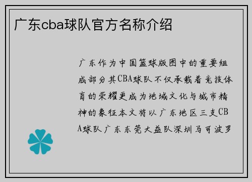 广东cba球队官方名称介绍